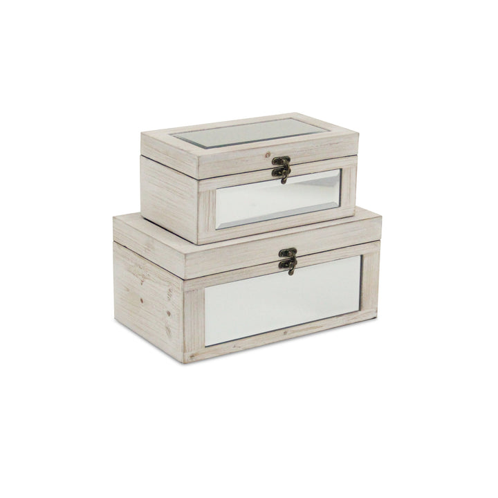 CHEUNGS Larkspur Set of 2 White Mirrored Wood Boxes