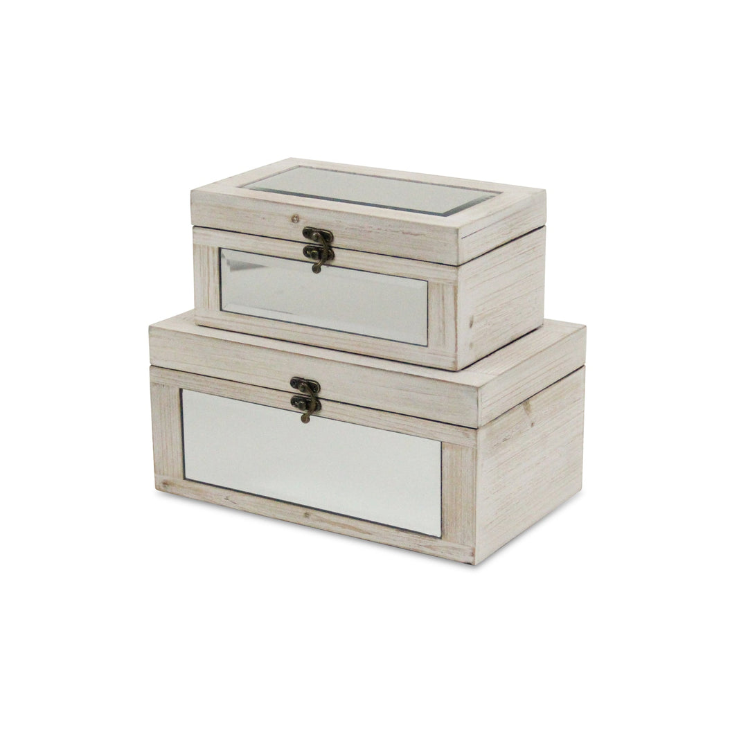 CHEUNGS Larkspur Set of 2 White Mirrored Wood Boxes