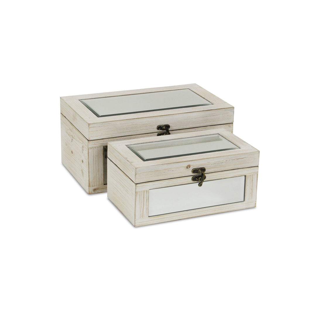 CHEUNGS Larkspur Set of 2 White Mirrored Wood Boxes