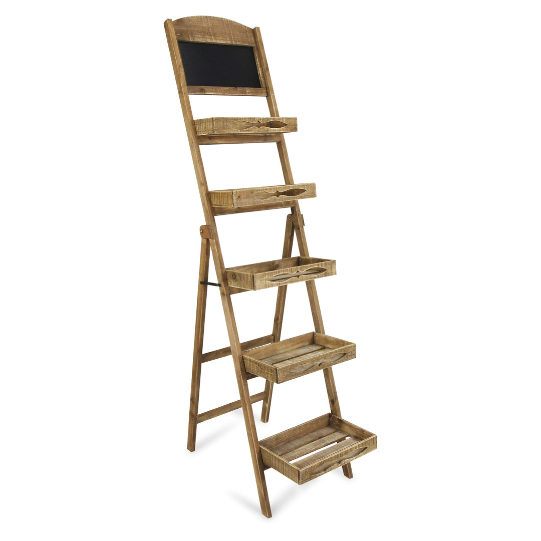 CHEUNGS Flaxhaven 5 Tier Folding Wood Storage Shelf | Chalkboard