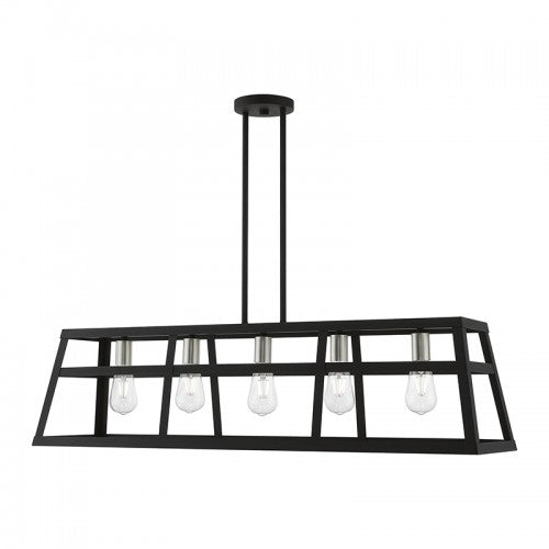 5 Light Black with Brushed Nickel Accents Linear Chandelier Livex