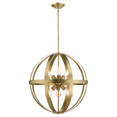 6 Light Antique Brass Pendant Chandelier Livex