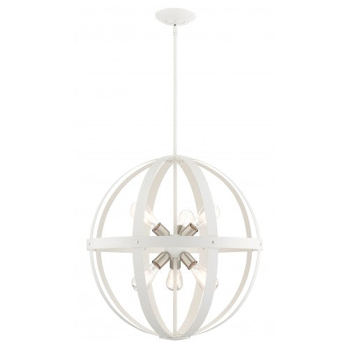 6 Light Textured White with Brushed Nickel Finish Cluster Pendant Chandelier Livex