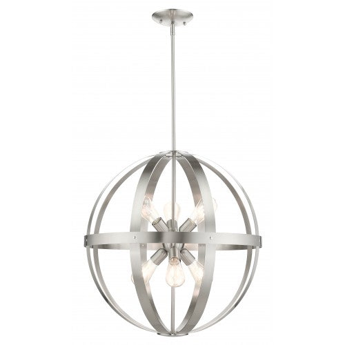 6 Light Brushed Nickel Pendant Chandelier Livex