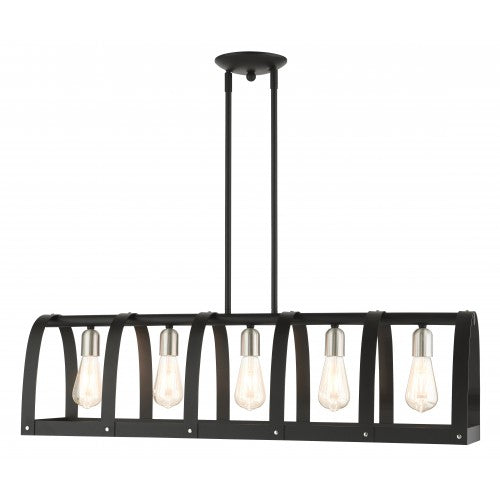 5 Light Textured Black Linear Chandelier Livex