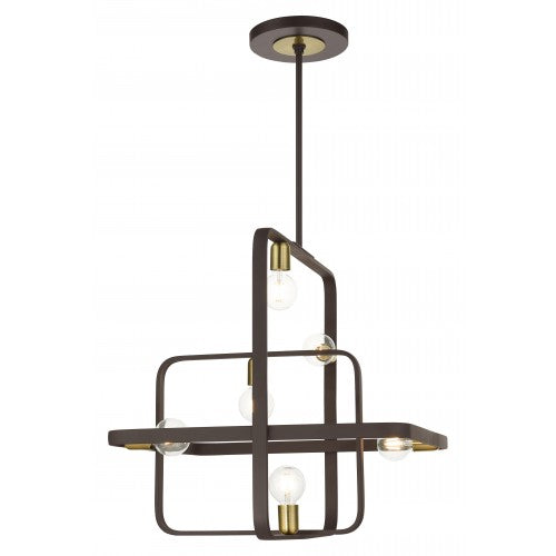 6 Light Bronze with Antique Brass Accents Chandelier Livex