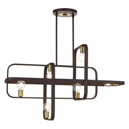 6 Light Bronze with Antique Brass Accents Linear Chandelier Livex