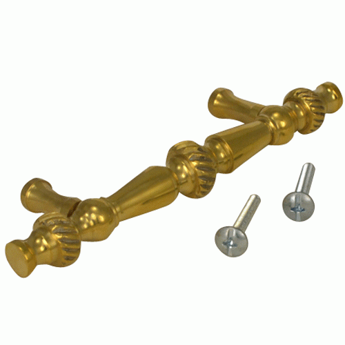 COPPER MOUNTAIN HARDWARE 5 Inch Overall (3 Inch c-c) Solid Brass Georgian Roped Style Pull (Lacquered Brass Finish)