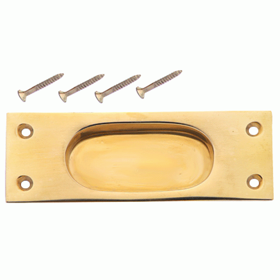 5 Inch Rectangular Traditional Solid Brass Pocket Door Pull or Window Sash Pull (Lacquered Brass Finish) COPPER MOUNTAIN HARDWARE