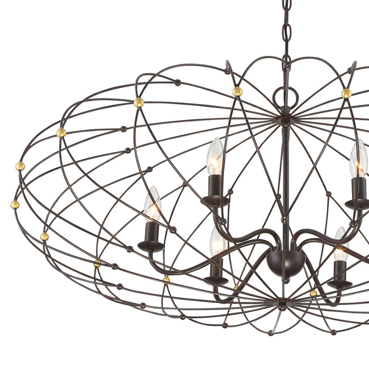 Zucca 6 Light English Bronze + Antique Gold Chandelier Crystorama