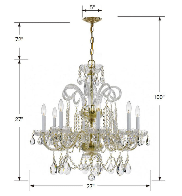 Traditional Crystal 8 Light Hand Cut Crystal Polished Brass Chandelier Crystorama