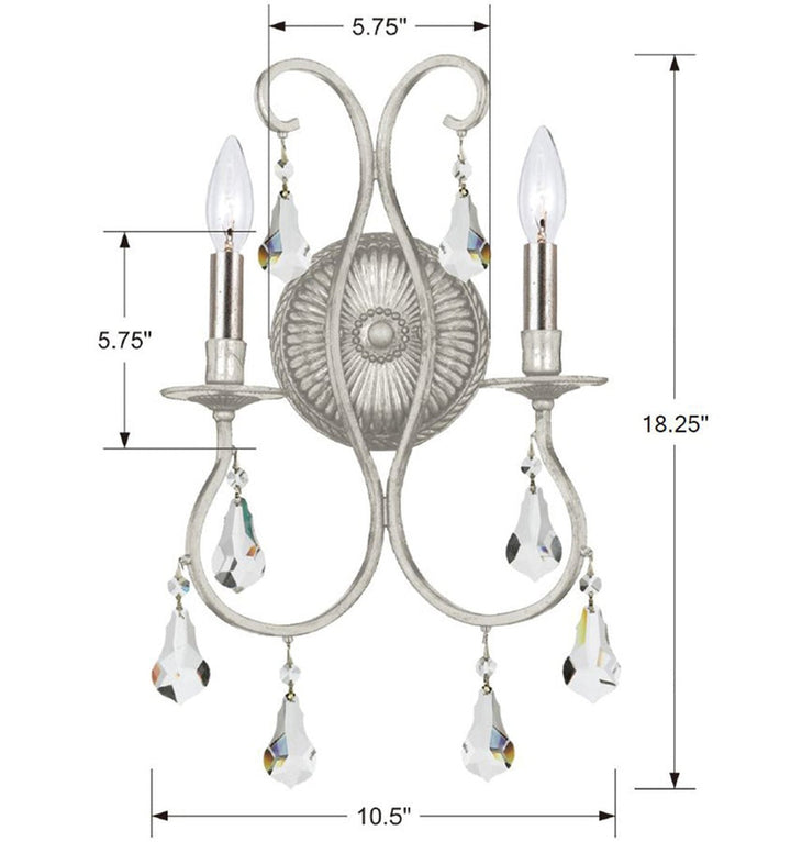 Ashton 2 Light Hand Cut Crystal Olde Silver Sconce Crystorama