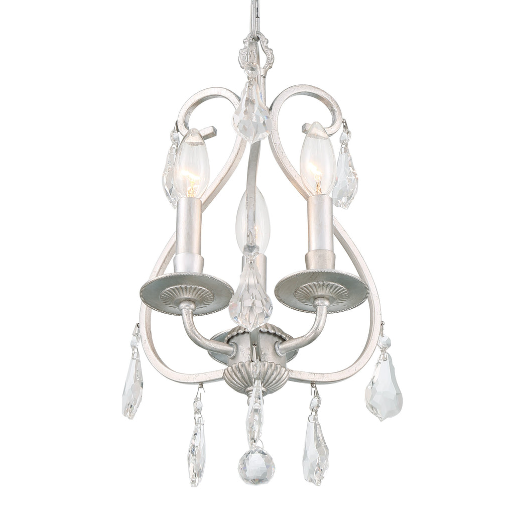 Ashton 3 Light Hand Cut Crystal Olde Silver Mini Chandelier Crystorama