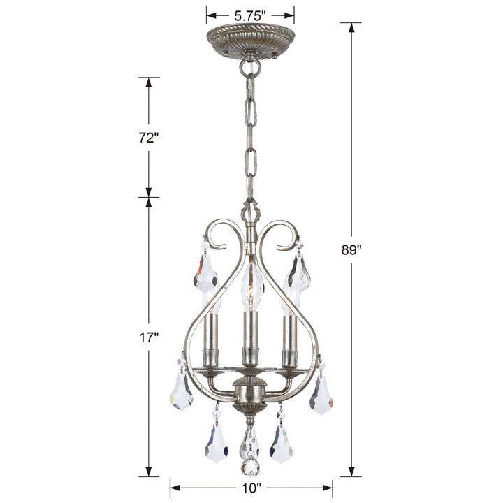 Ashton 3 Light Swarovski Strass Crystal Olde Silver Mini Chandelier Crystorama