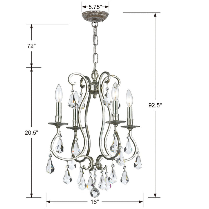 Ashton 4 Light Hand Cut Crystal Olde Silver Mini Chandelier Crystorama