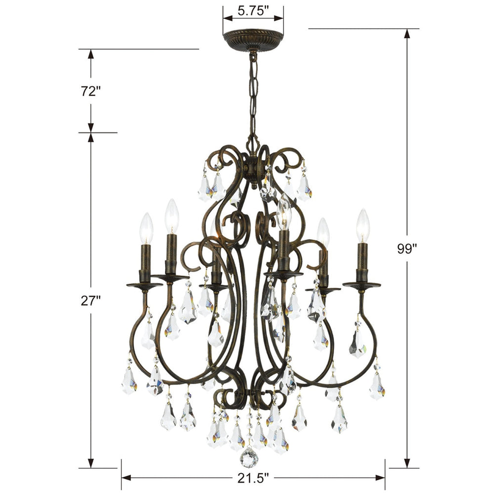 Ashton 6 Light Hand Cut Crystal English Bronze Chandelier Crystorama