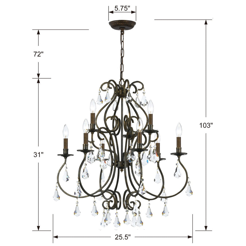 Ashton 9 Light Hand Cut Crystal English Bronze Chandelier Crystorama