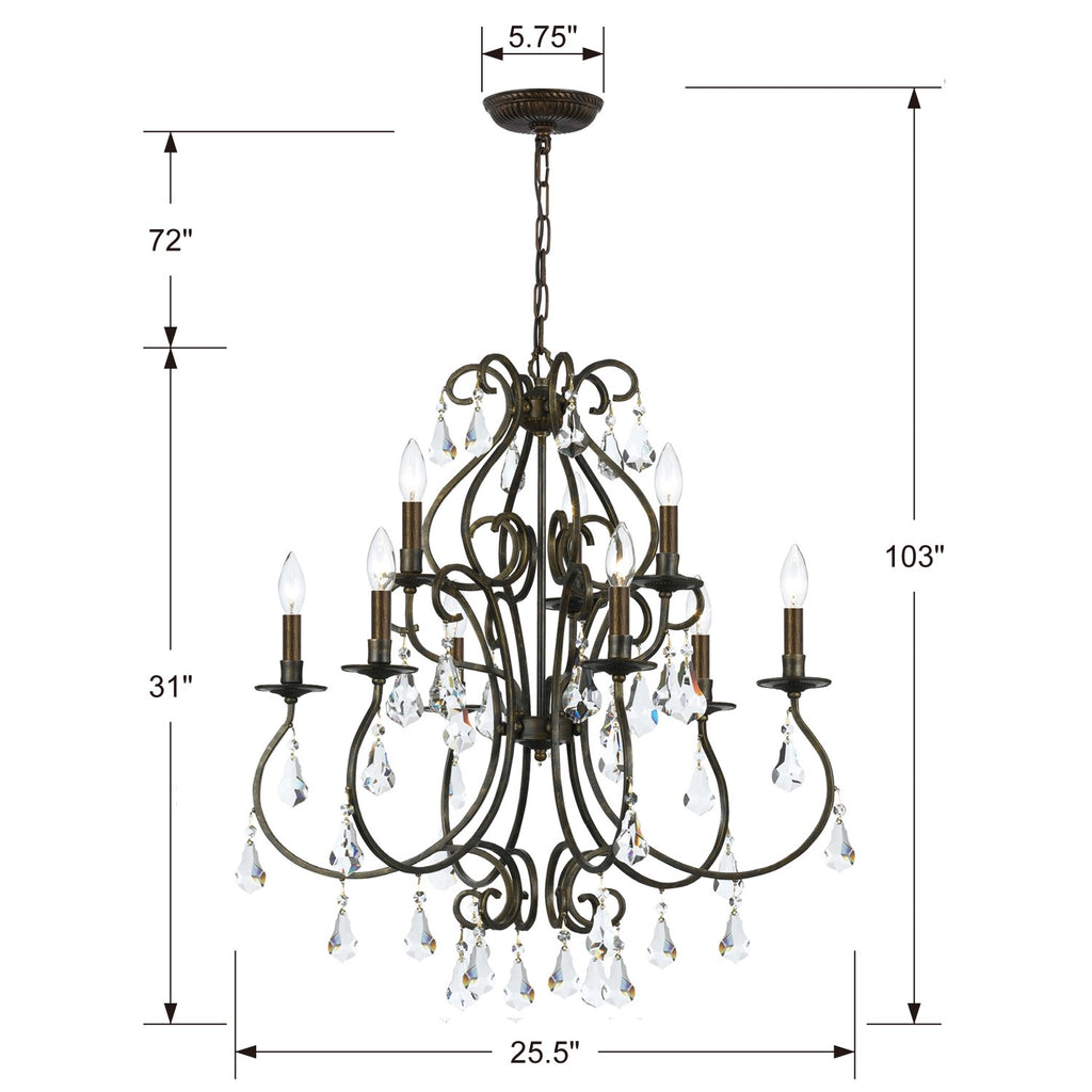 Ashton 9 Light Hand Cut Crystal English Bronze Chandelier Crystorama