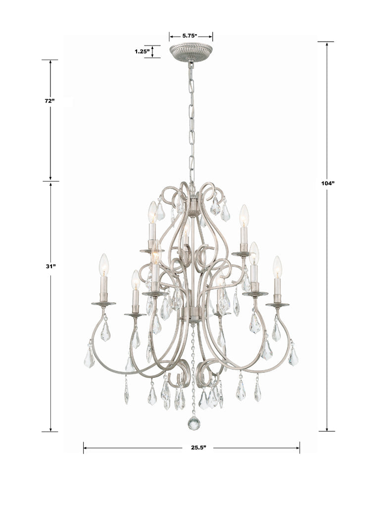 Ashton 9 Light Hand Cut Crystal Olde Silver Chandelier Crystorama