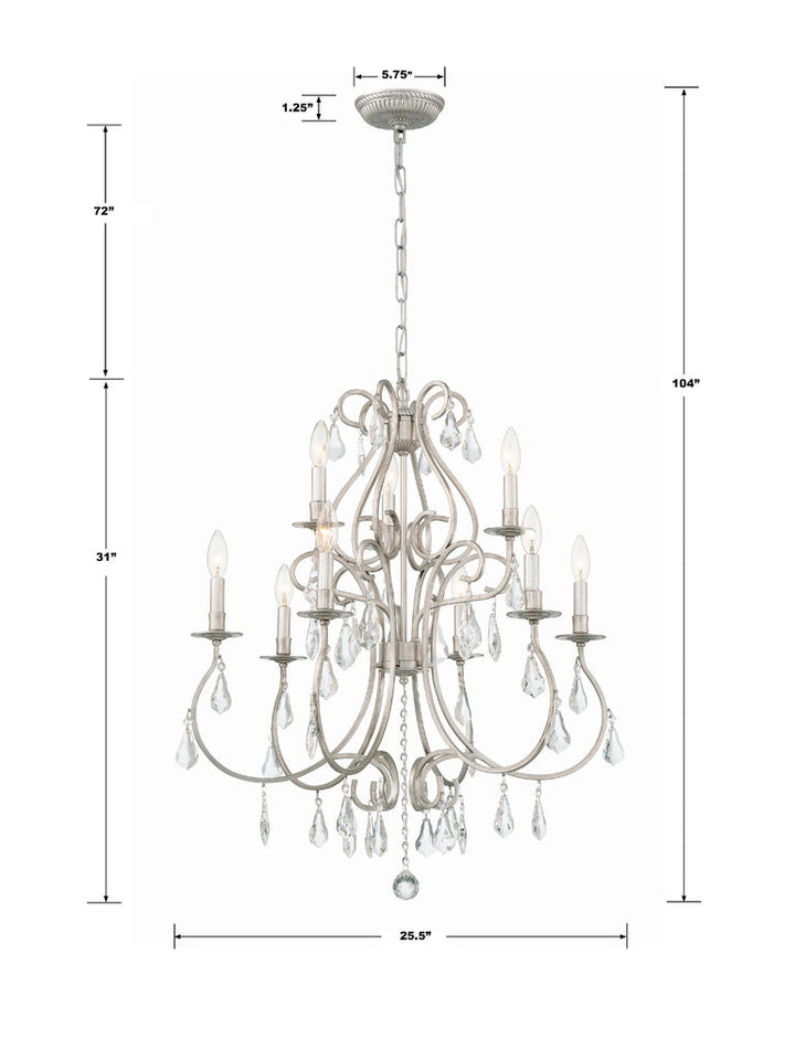 Ashton 9 Light Hand Cut Crystal Olde Silver Chandelier Crystorama