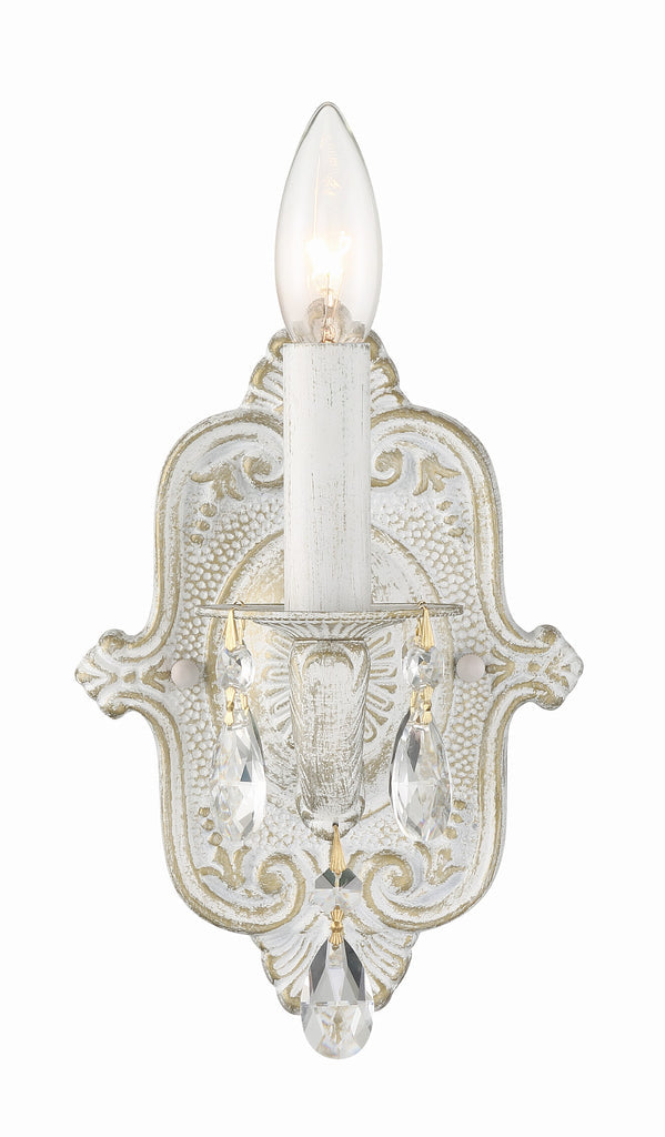 Paris Market 1 Light Clear Crystal Antique White Sconce Crystorama