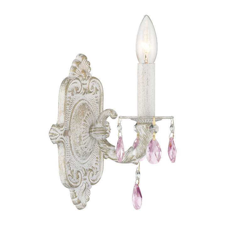 Paris Market 1 Light Rose Crystal Antique White Sconce Crystorama