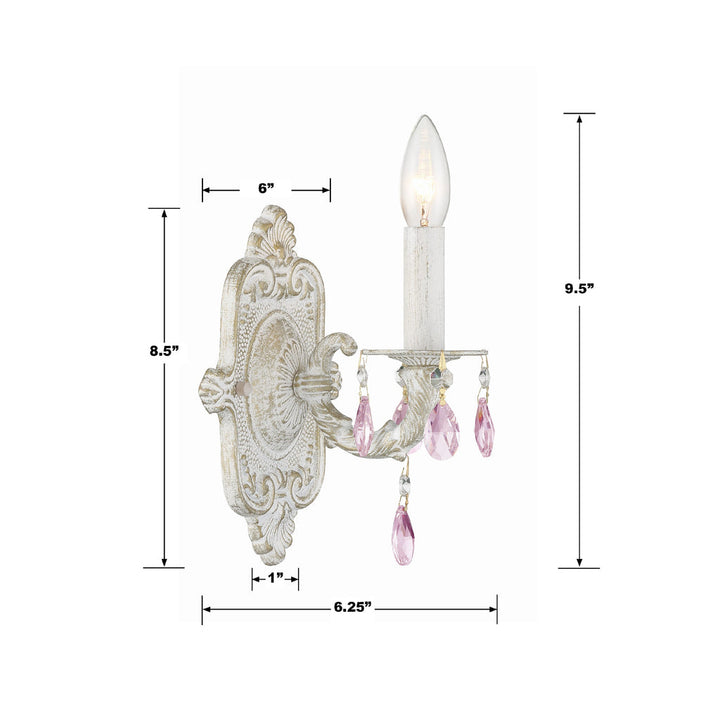 Paris Market 1 Light Rose Crystal Antique White Sconce Crystorama