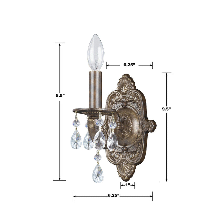 Paris Market 1 Light Rose Crystal Antique White Sconce Crystorama