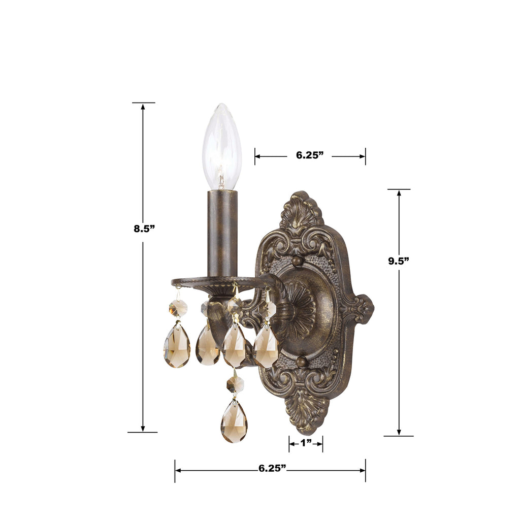 Crystorama Crystorama Paris Market 1 Light Golden Teak Swarovski Strass Crystal Venetian Bronze Sconce