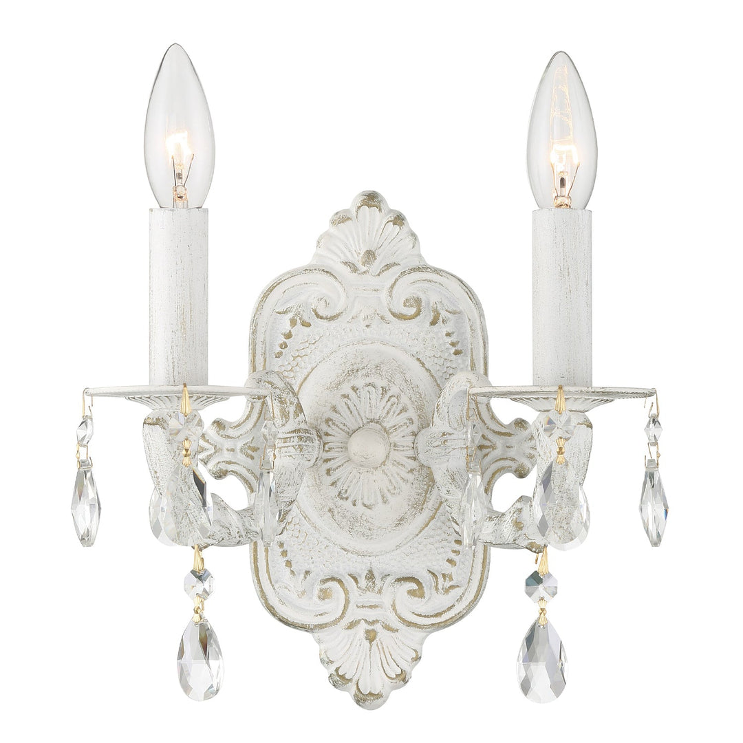 Paris Market 2 Light Clear Crystal Antique White Sconce Crystorama