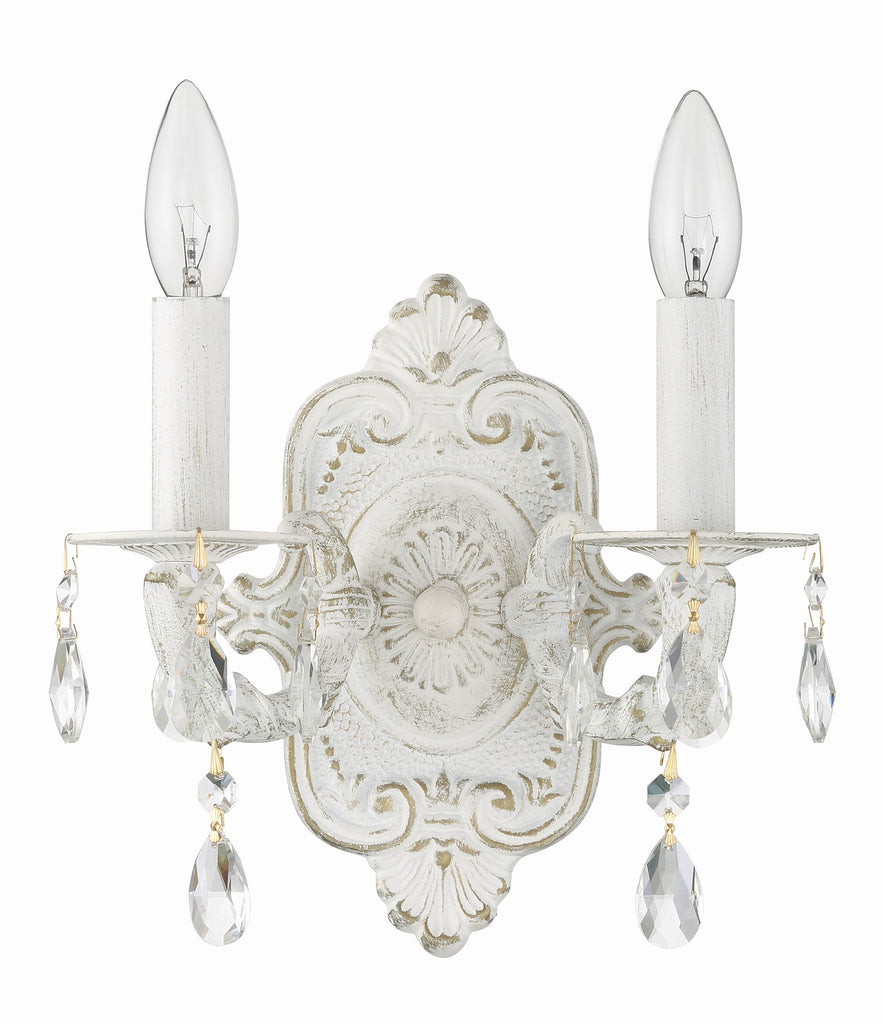 Paris Market 2 Light Clear Crystal Antique White Sconce Crystorama