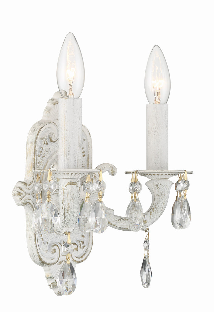 Paris Market 2 Light Clear Crystal Antique White Sconce Crystorama