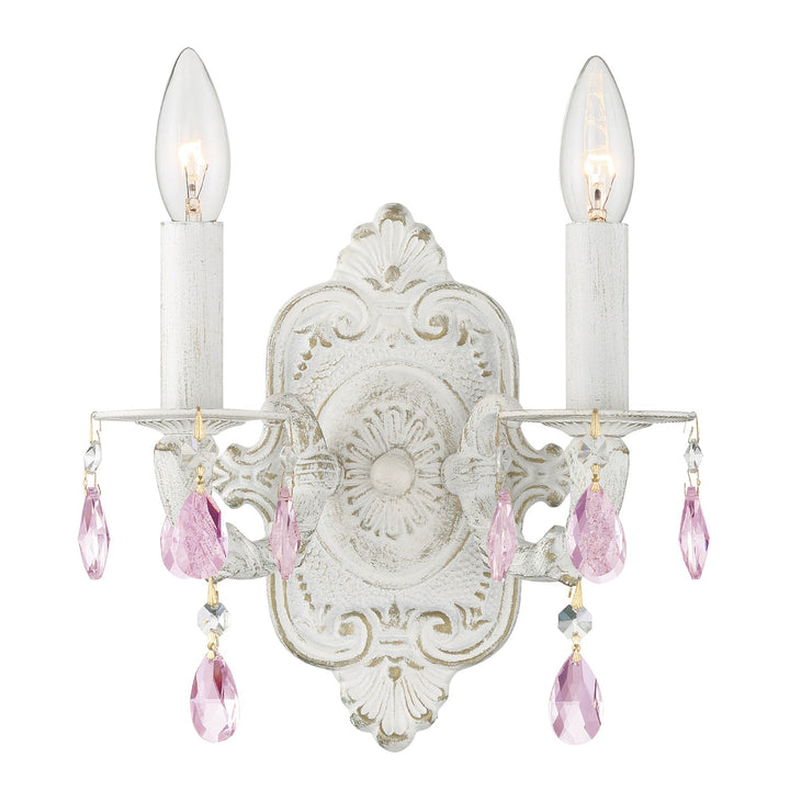 Paris Market 2 Light Rose Crystal Antique White Sconce Crystorama