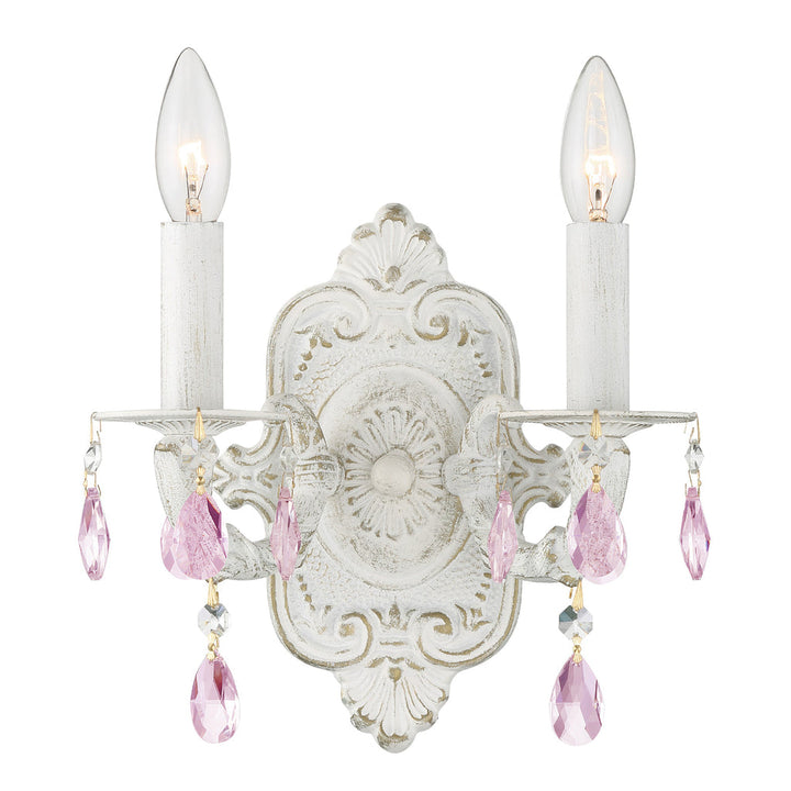 Paris Market 2 Light Clear Crystal Antique White Sconce Crystorama