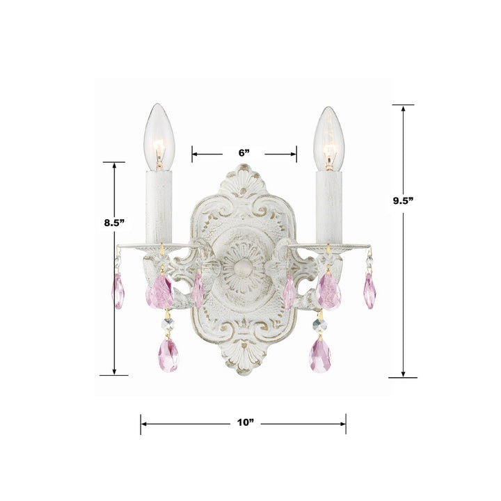 Paris Market 2 Light Clear Crystal Antique White Sconce Crystorama