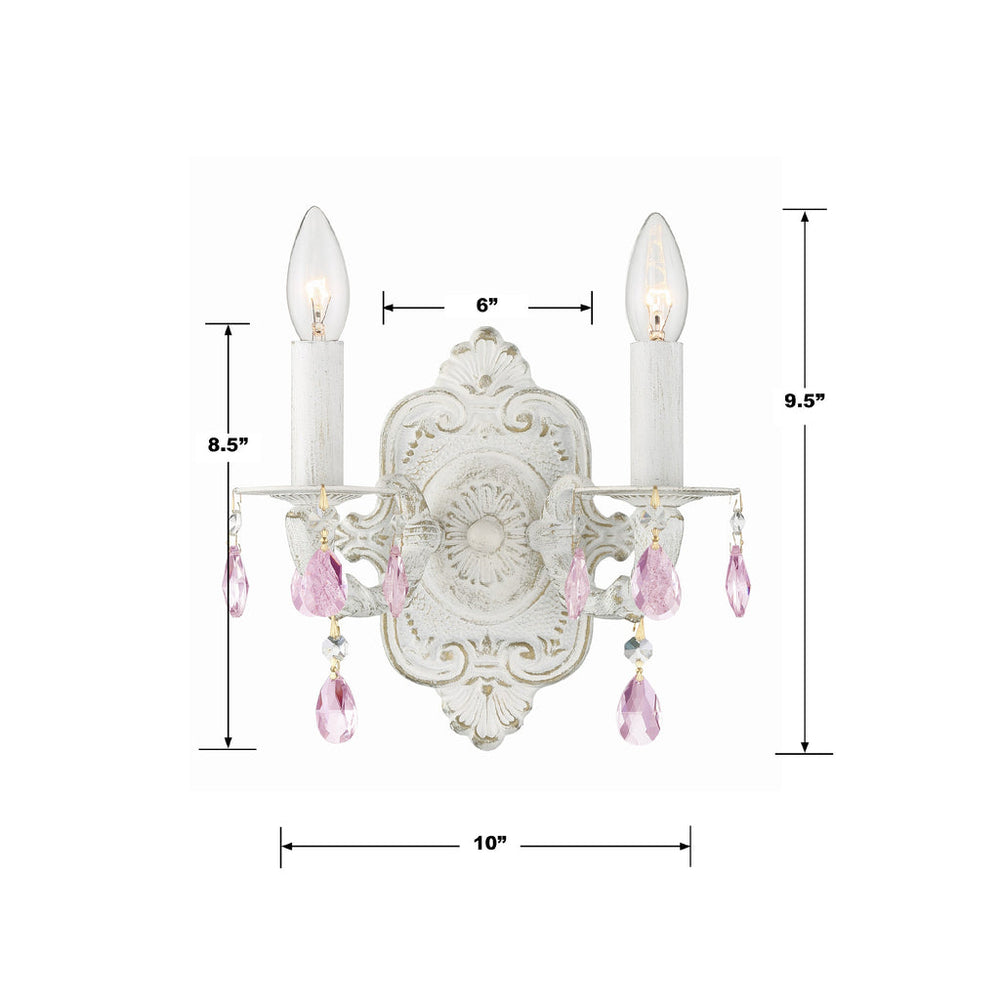 Paris Market 2 Light Rose Crystal Antique White Sconce Crystorama