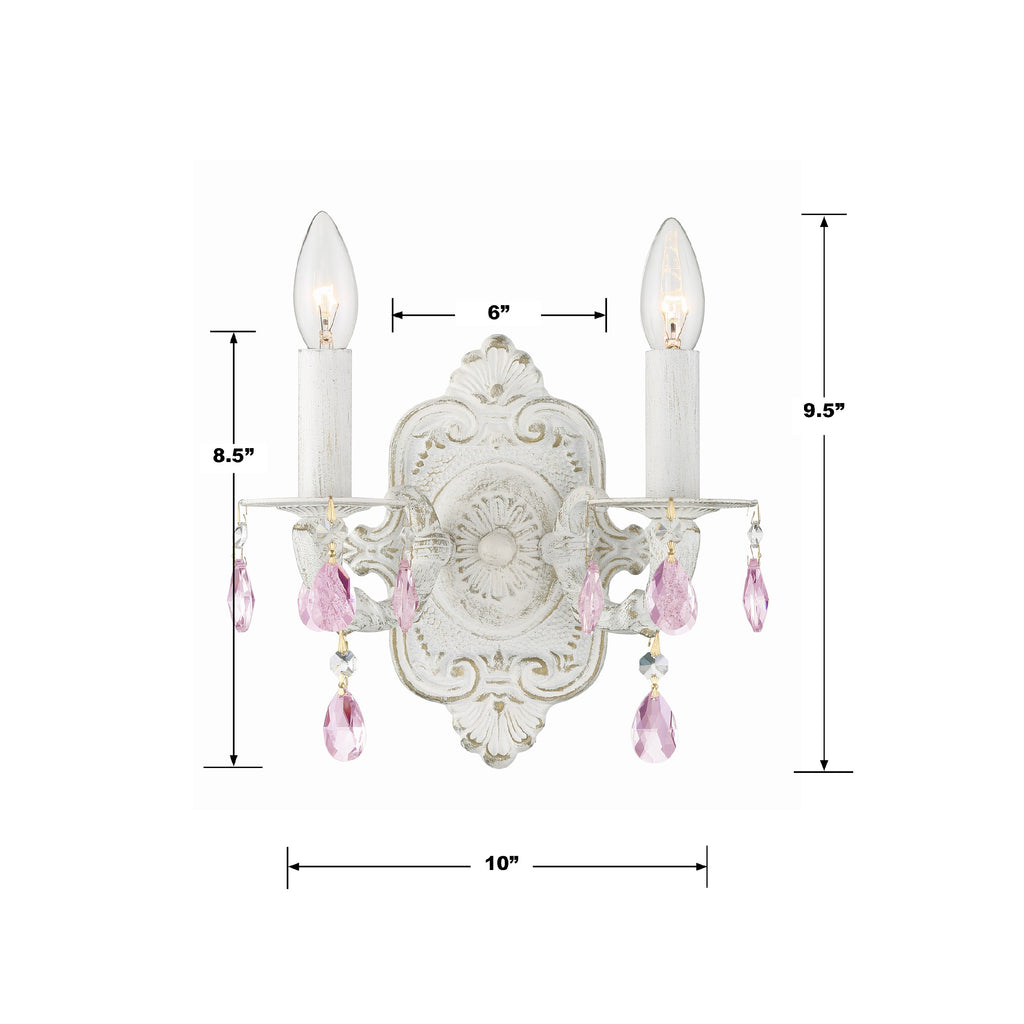 Paris Market 2 Light Rose Crystal Antique White Sconce Crystorama