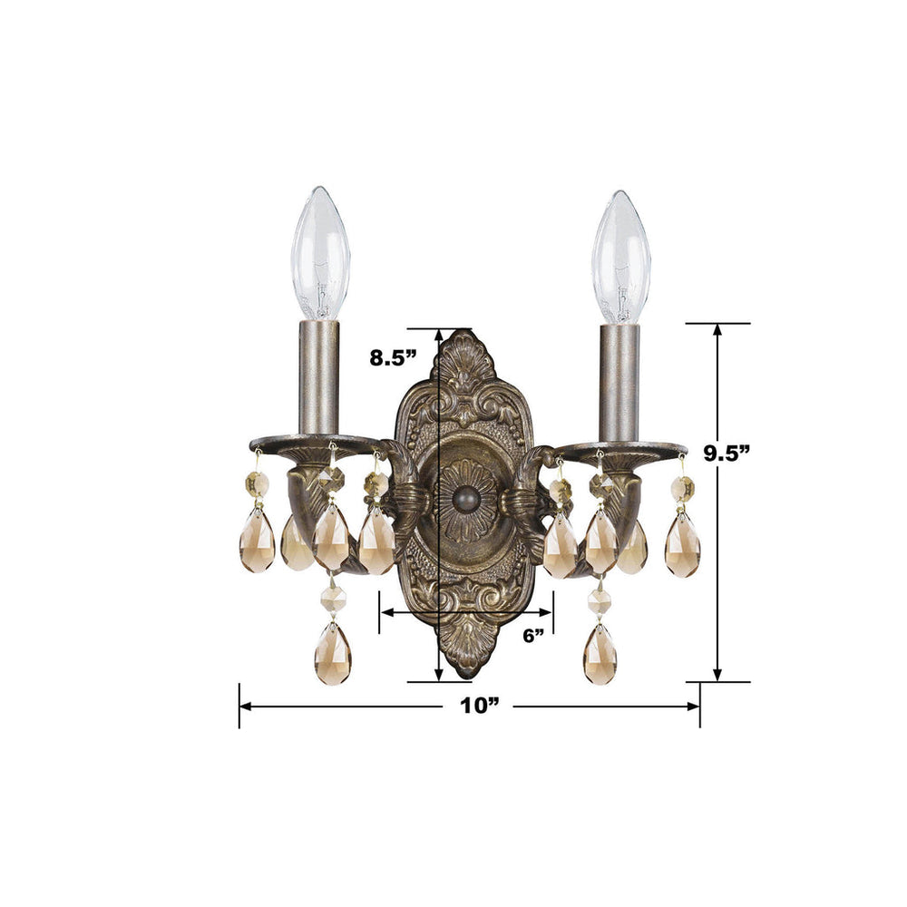 Paris Market 2 Light Golden Teak Swarovski Strass Crystal Venetian Bronze Sconce Crystorama