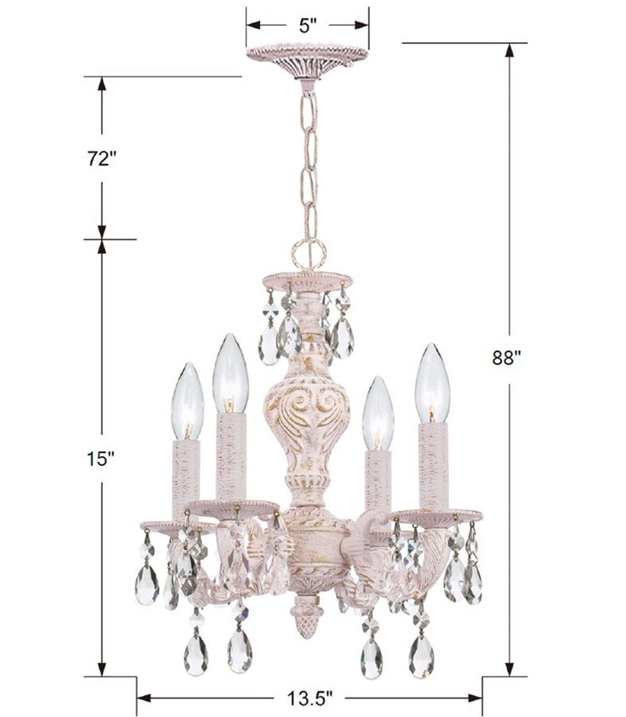 Paris Market 4 Light Spectra Crystal Antique White Mini Chandelier Crystorama