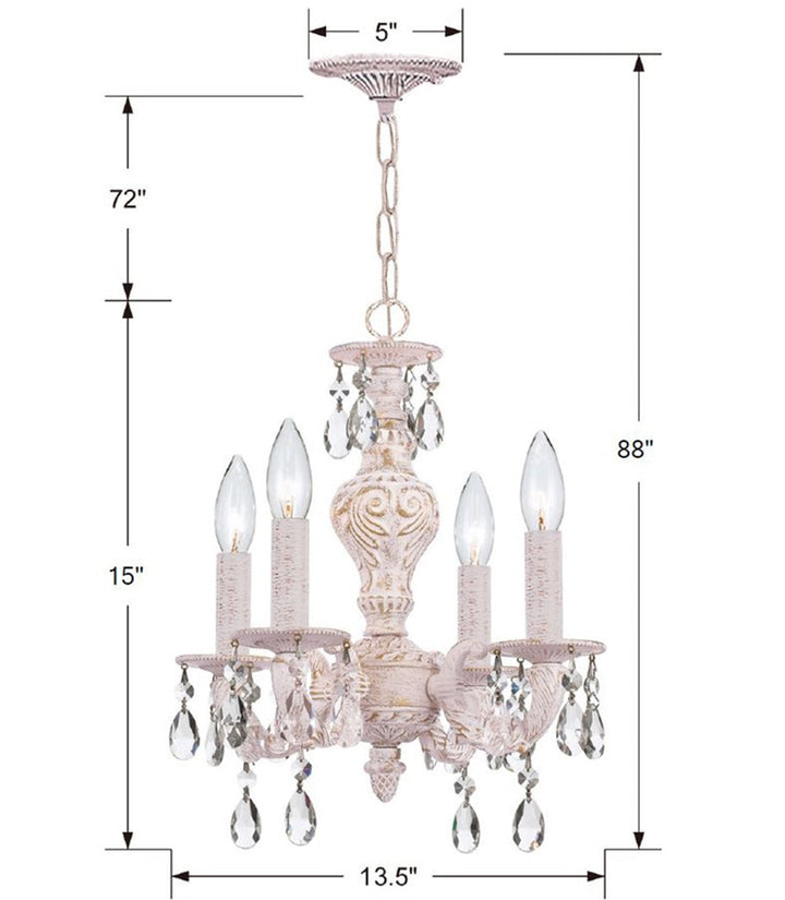 Paris Market 4 Light Spectra Crystal Antique White Mini Chandelier Crystorama