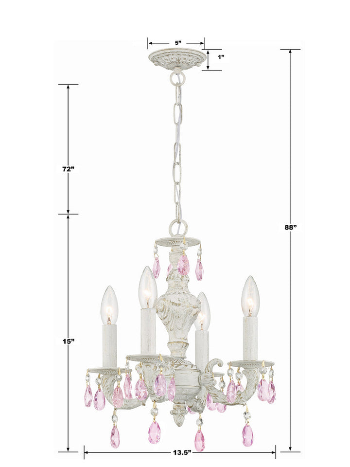 Paris Market 4 Light Rose Crystal Antique White Mini Chandelier Crystorama