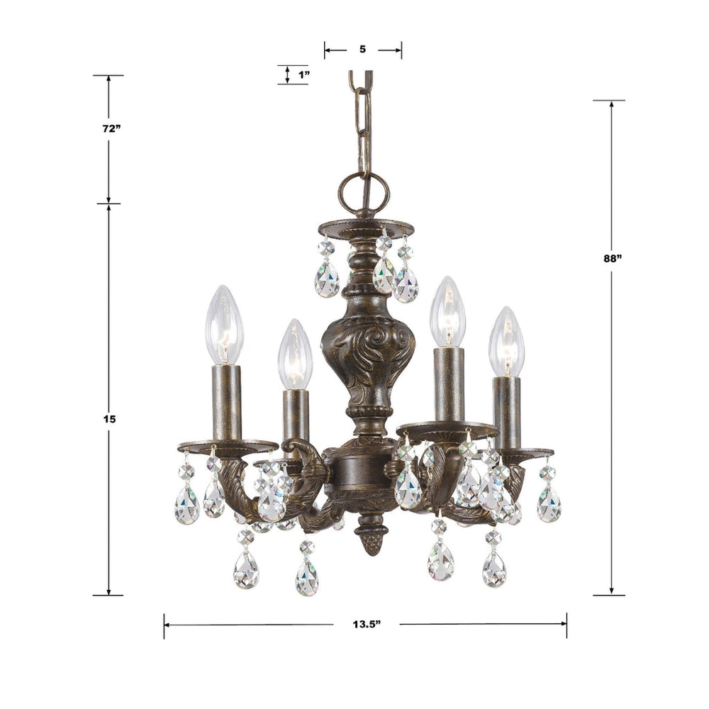 Paris Market 4 Light Clear Crystal Venetian Bronze Mini Chandelier Crystorama