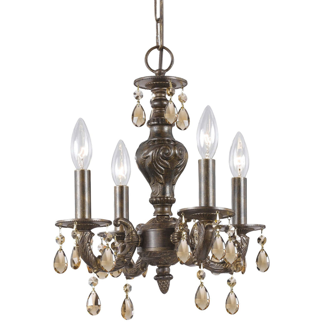 Paris Market 4 Light Golden Teak Hand Cut Crystal Venetian Bronze Mini Chandelier Crystorama