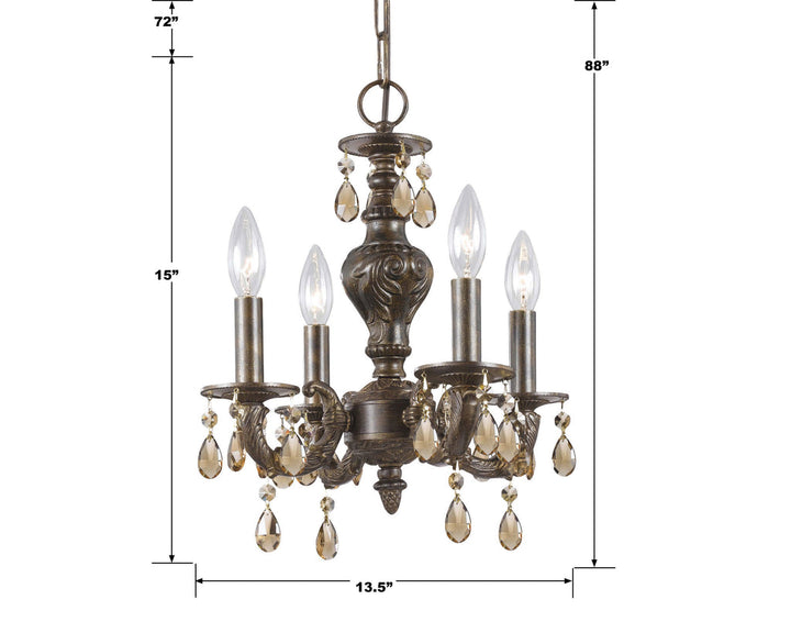 Paris Market 4 Light Clear Crystal Venetian Bronze Mini Chandelier Crystorama