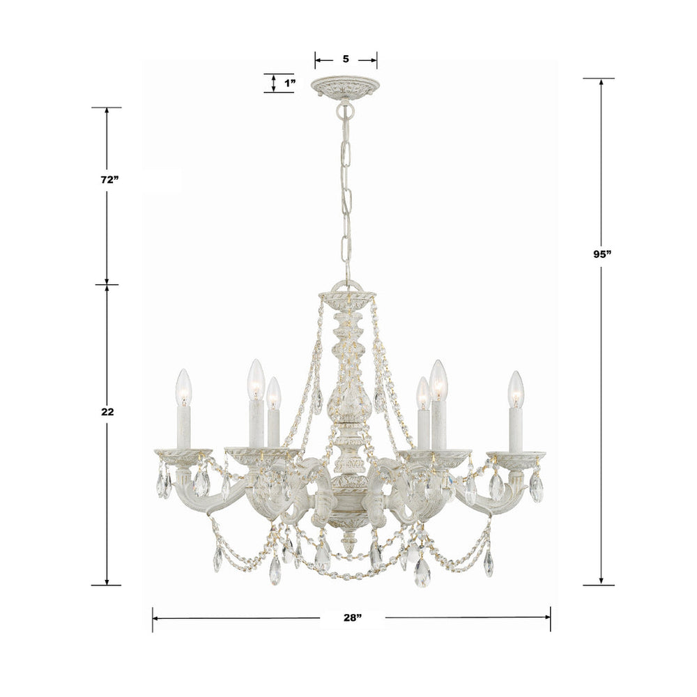 Paris Market 6 Light Clear Italian Crystal Antique White Chandelier Crystorama