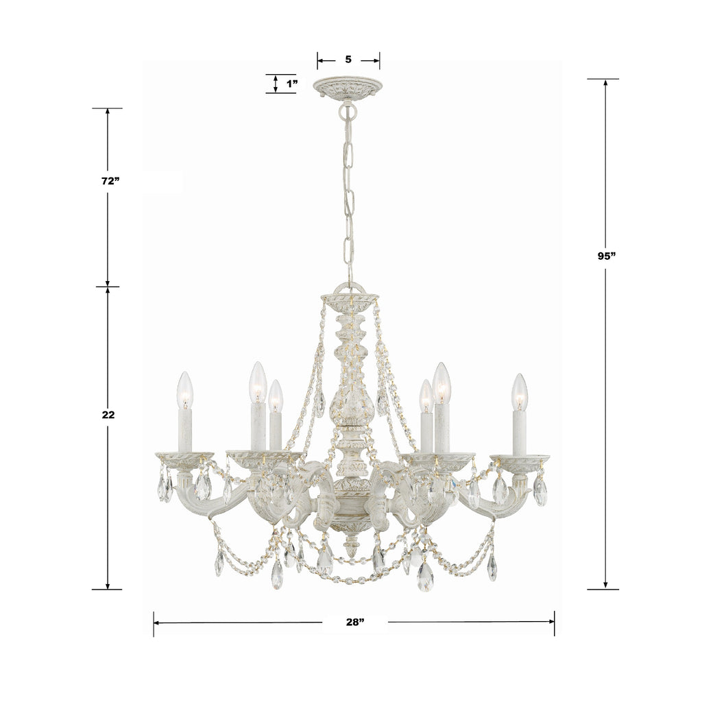 Paris Market 6 Light Clear Italian Crystal Antique White Chandelier Crystorama