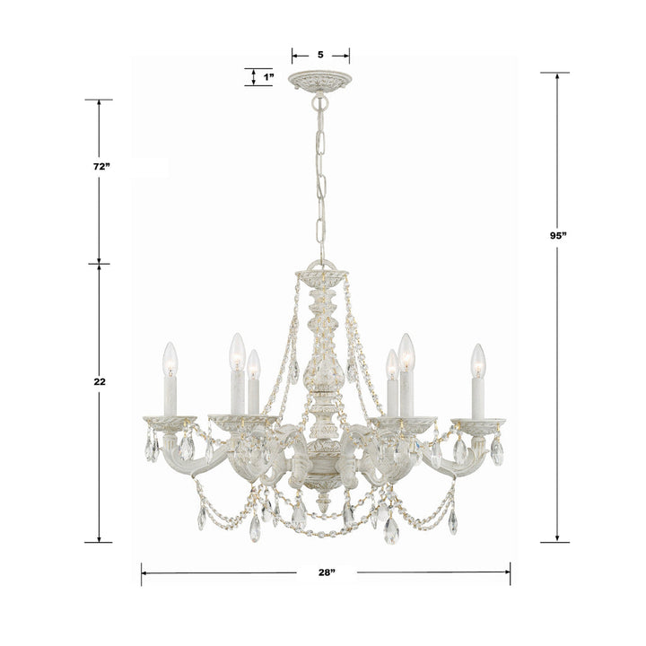 Paris Market 6 Light Clear Italian Crystal Antique White Chandelier Crystorama