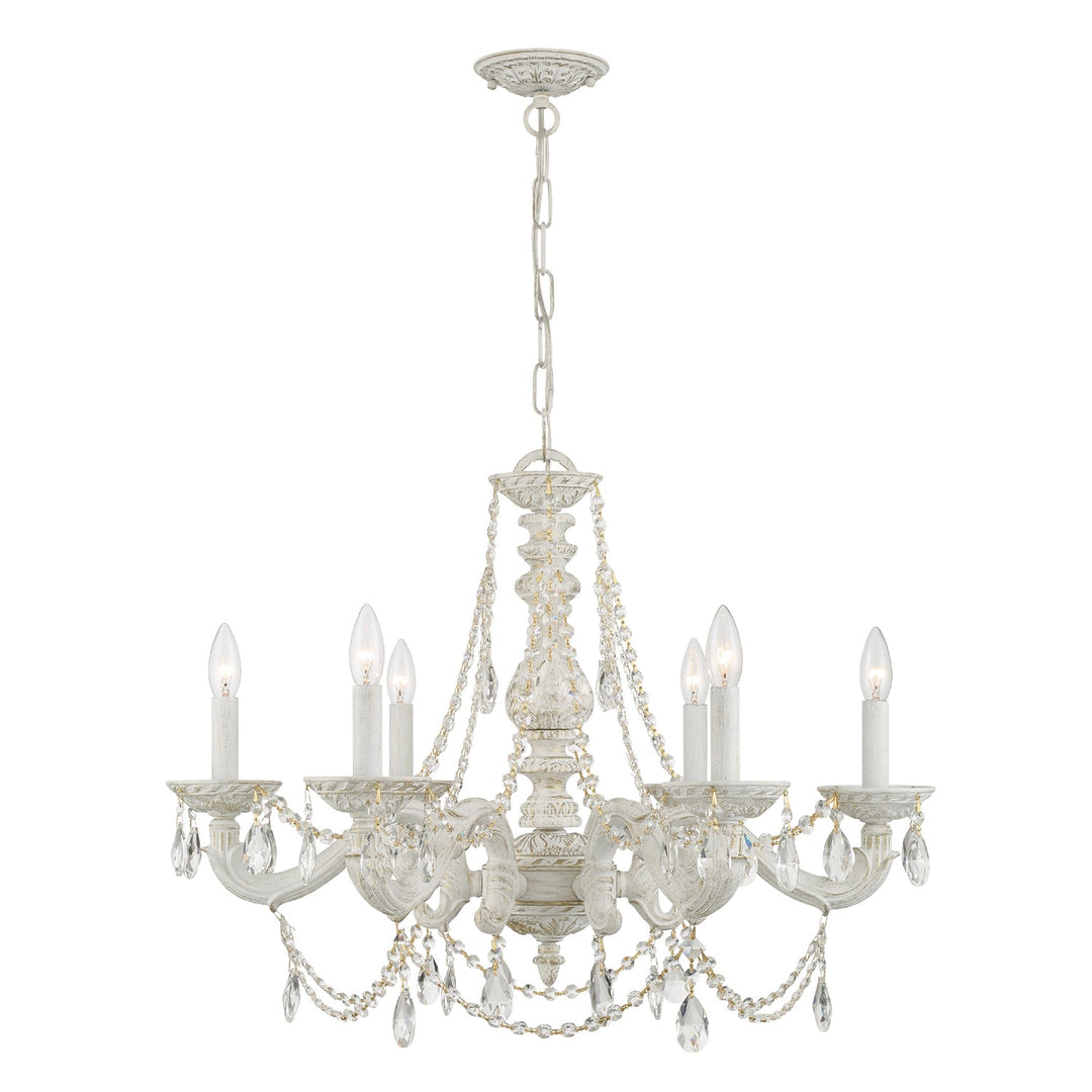 Paris Market 6 Light Clear Crystal Antique White Chandelier Crystorama