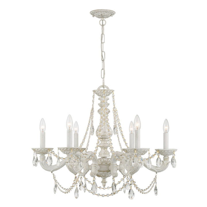 Paris Market 6 Light Clear Crystal Antique White Chandelier Crystorama