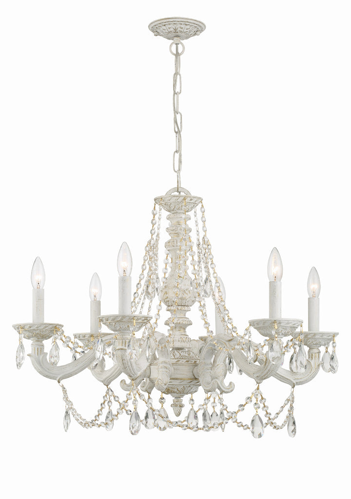 Paris Market 6 Light Clear Crystal Antique White Chandelier Crystorama